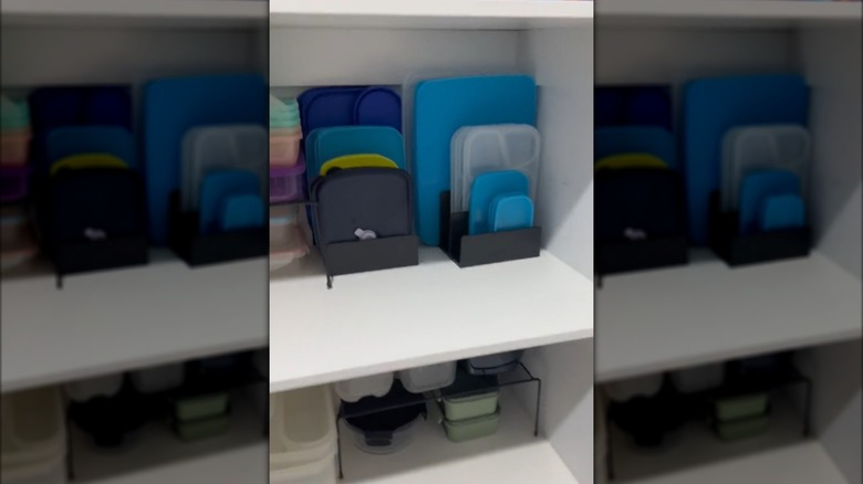 A container lid storage system using a file folder organizer