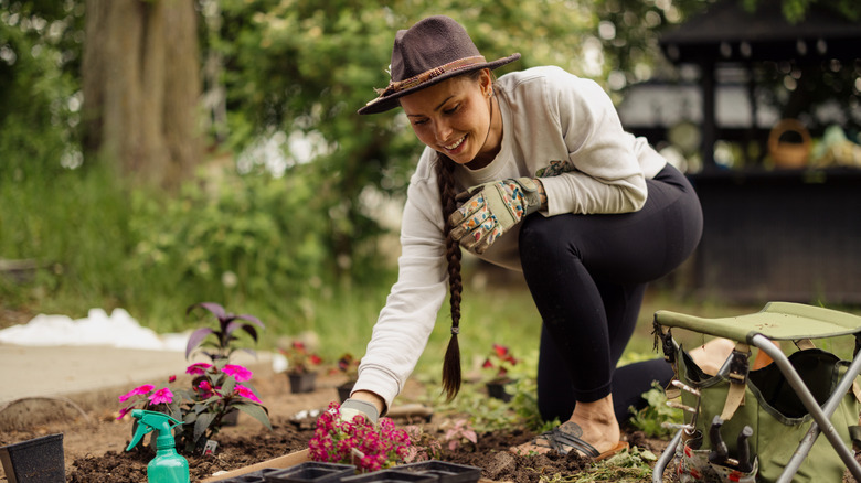 Woman in the garden doing a landscaping project