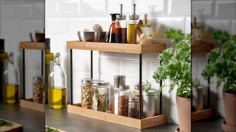 Pantry staples on the IKEA NÅLBLECKA Kitchen countertop organizer