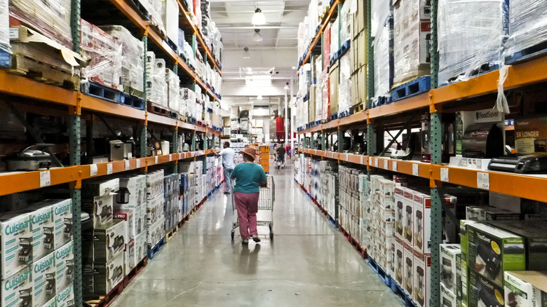 Shopping in a typical Costco aisle