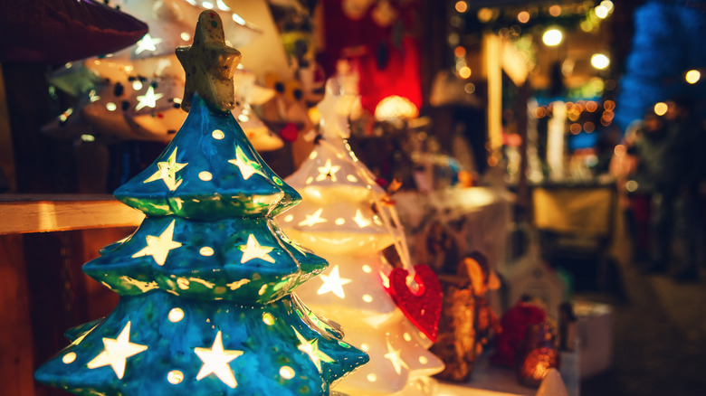 Lit up ceramic christmas trees