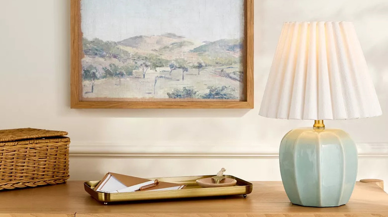 blue lamp on a table