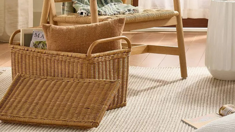 large rattan storage basket in living room