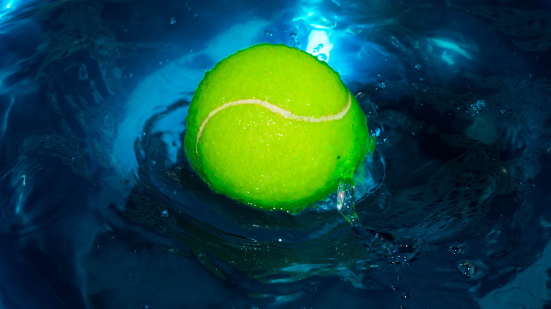 tennis ball floating in water