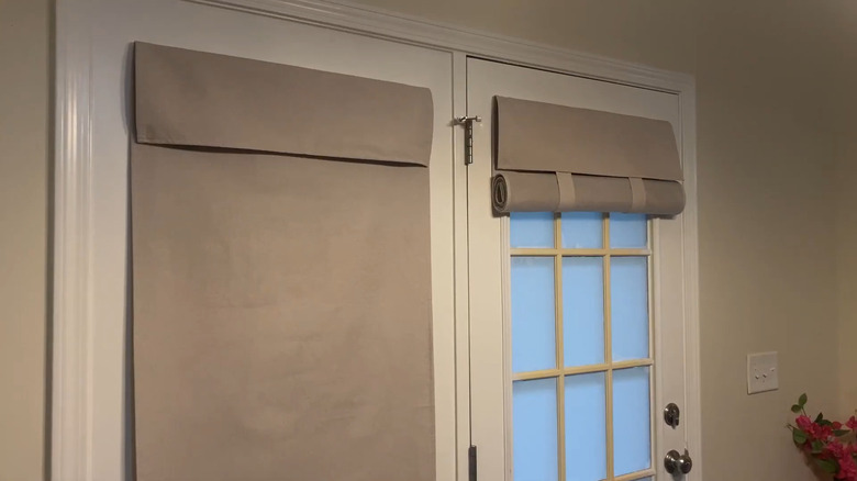 Blackout linen curtains on glass doors
