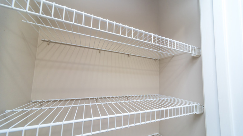 White wire shelving in a closet