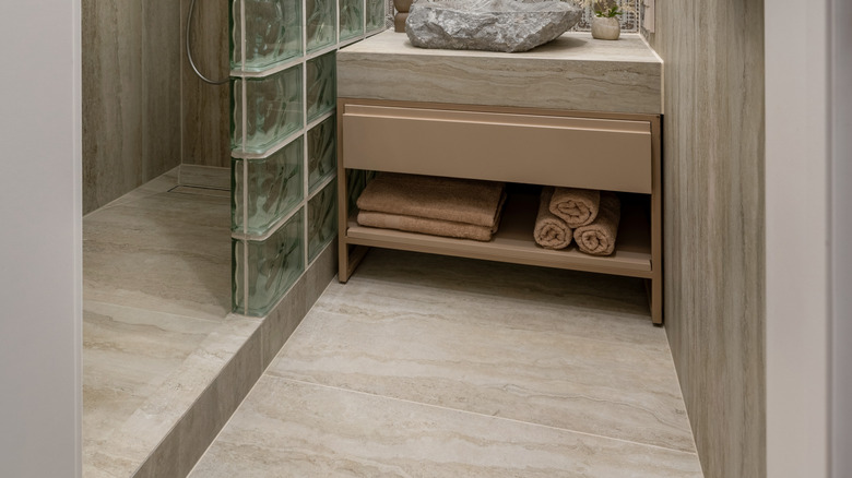 Glass brick shower wall