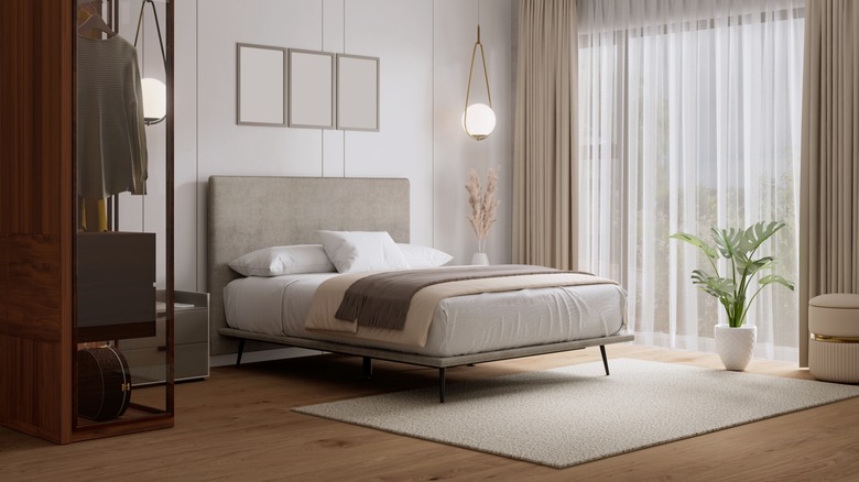 A modern bedroom with refined flooring