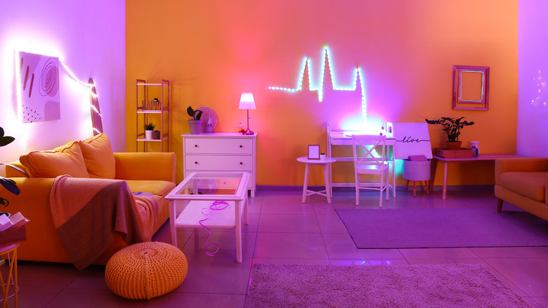 Groovy living room with neon lighting