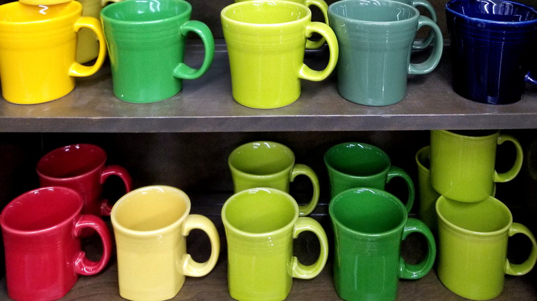 Fiestaware mugs in a rainbow of colors.