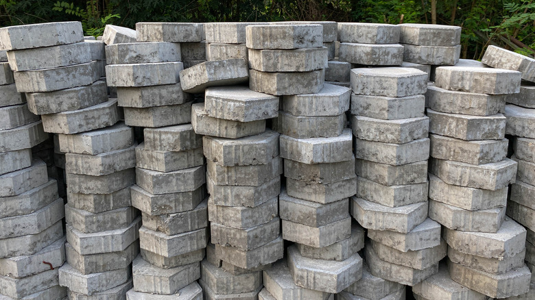 Pile of hexagonal pavers
