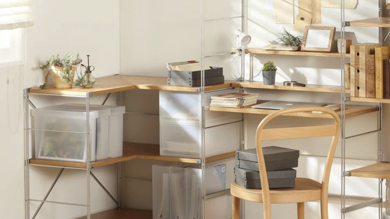 MUJI shelving unit made with light wood and steel