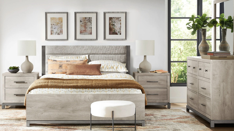 Modern bedroom furniture set with neutral colors