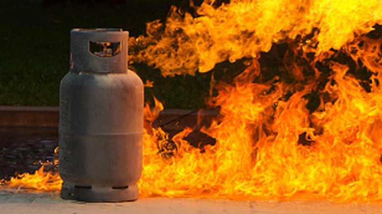 Burning gas vented by a propane tank