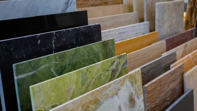 Stone countertop slabs in various colors