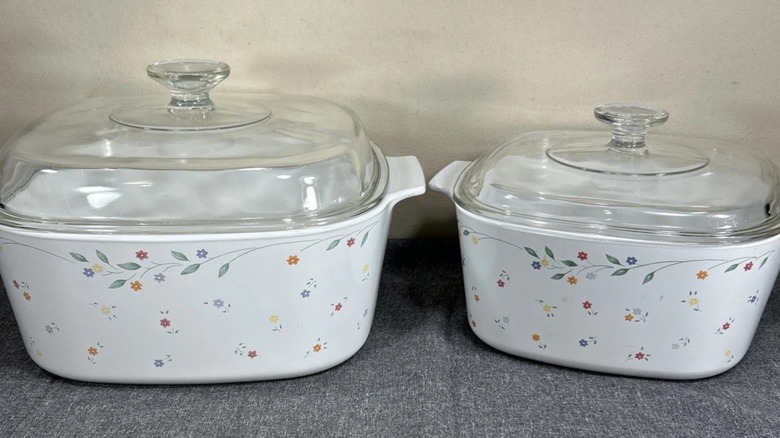 Two CorningWare English Meadow (version 2) casserole dishes