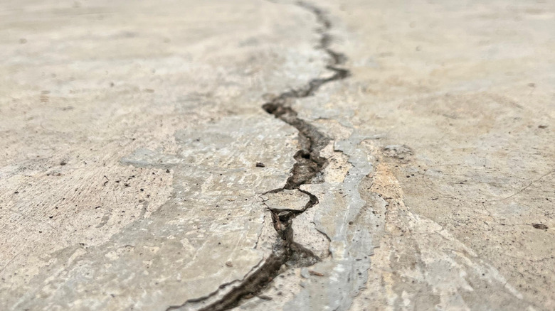 Deeply damaged concrete driveway