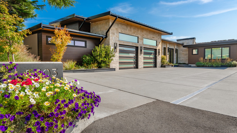 Residential house with concrete driveway
