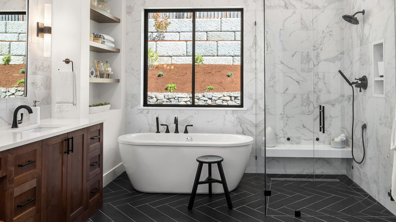 Modern bathtub in a bathroom