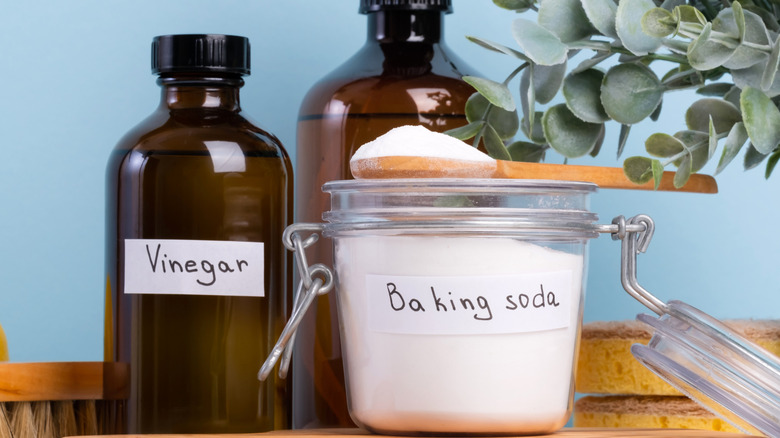 containers of vinegar and baking soda