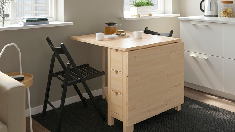 IKEA birch NORDEN Gateleg Table in a small kitchen