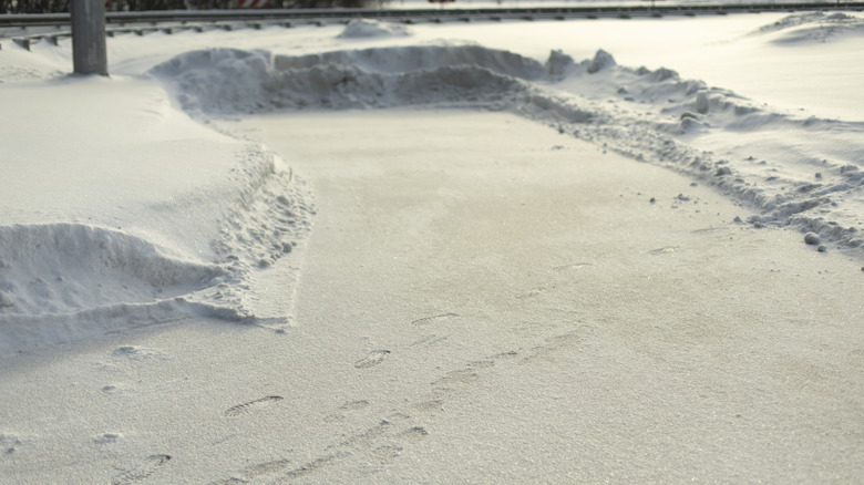 Driveway plowed and ready for de-icing