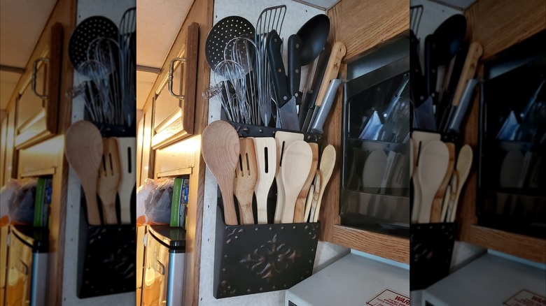 Mail holder turned into storage solution for cooking utensils