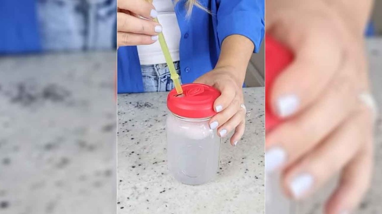 video or repurposing the pour spout lid of a CoffeeMate powdered creamer container as a mason jar top