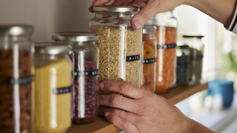 Labeled glass pantry jars