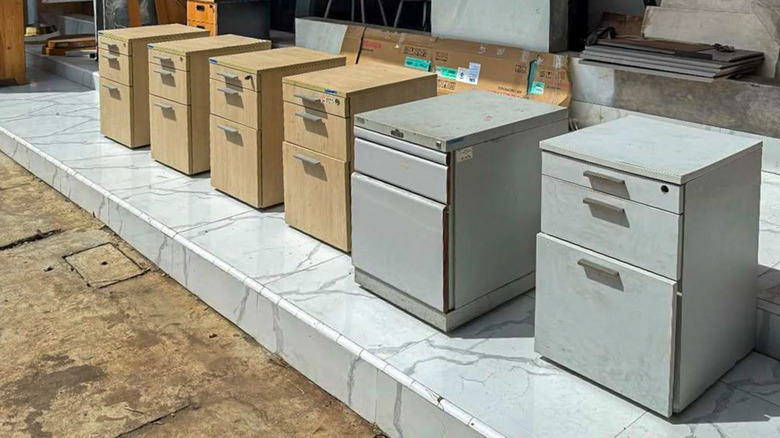 A collection of old filing cabinets
