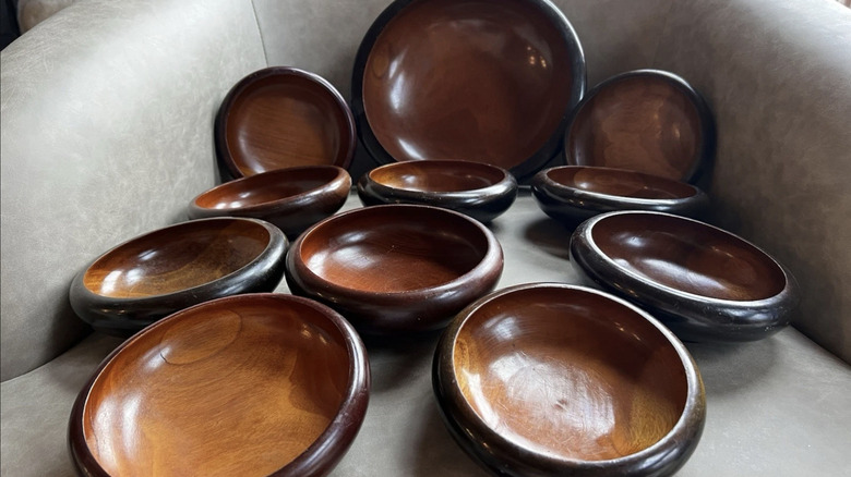 Selection of monkeypod bowls on display