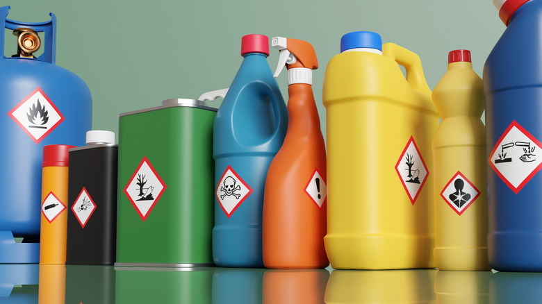 Cleaning products with various warning labels