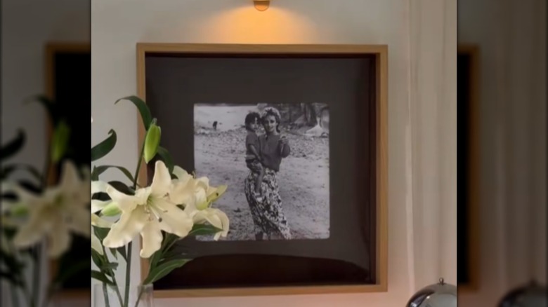 IKEA frame upgraded with brown linen fabric over the mat displaying an old photo