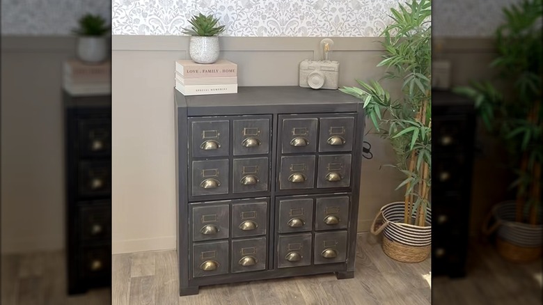 Completed IKEA KALLAX upgraded dresser with knobs and chic decor