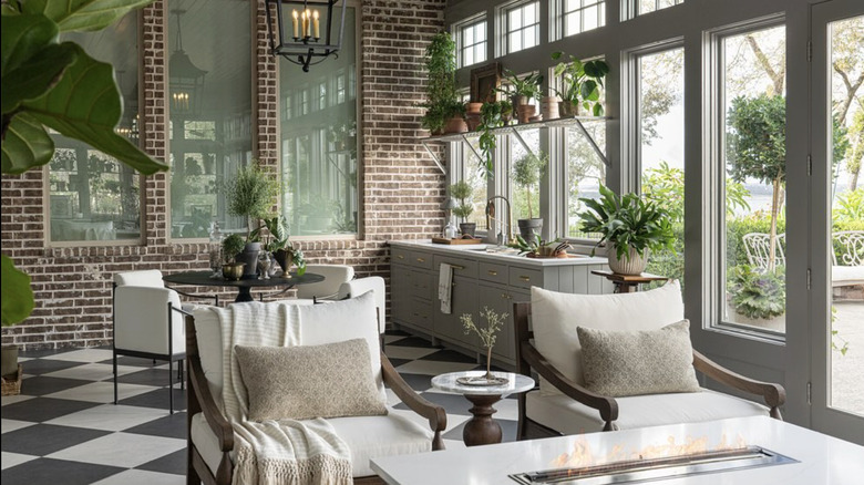 checkerboard flooring in a Joanna Gaines home
