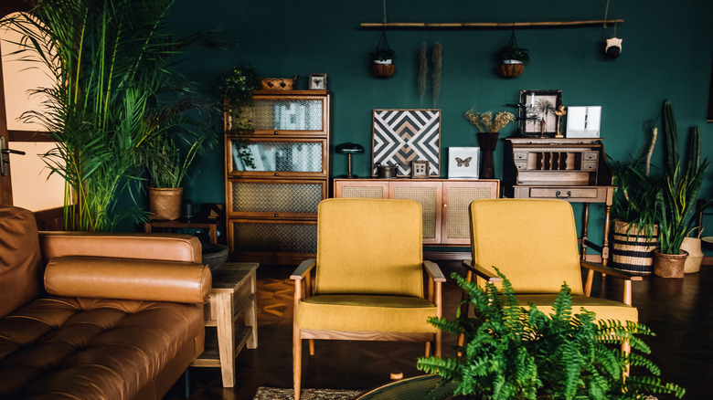 Living room with green walls
