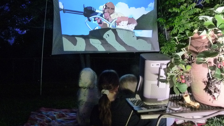 Enjoying an outdoor movie on the T2, just before dark