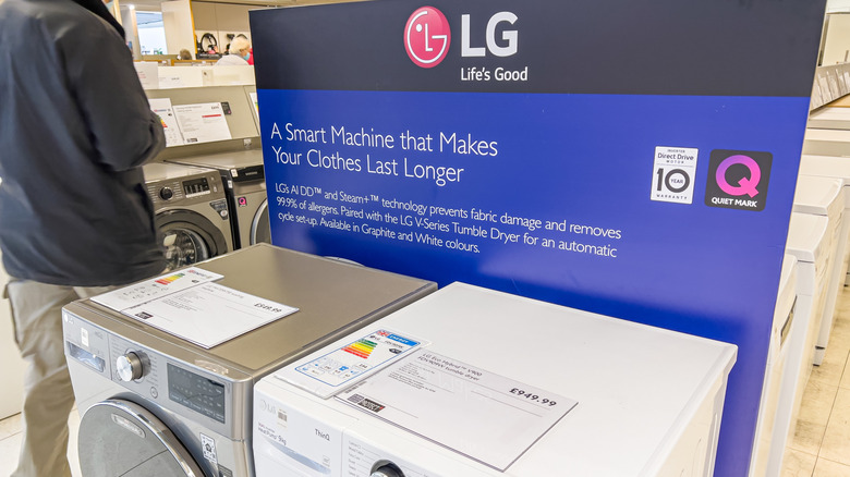 A display of LG washing machines in a U.K store.