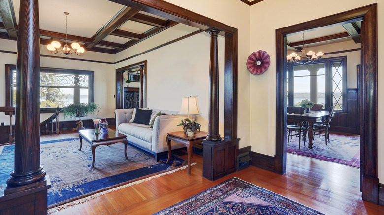 dark wood trim and beams in historic home