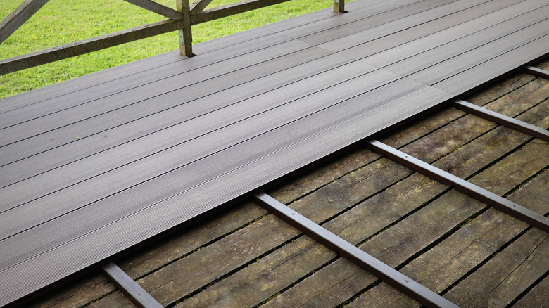 Composite decking being laid