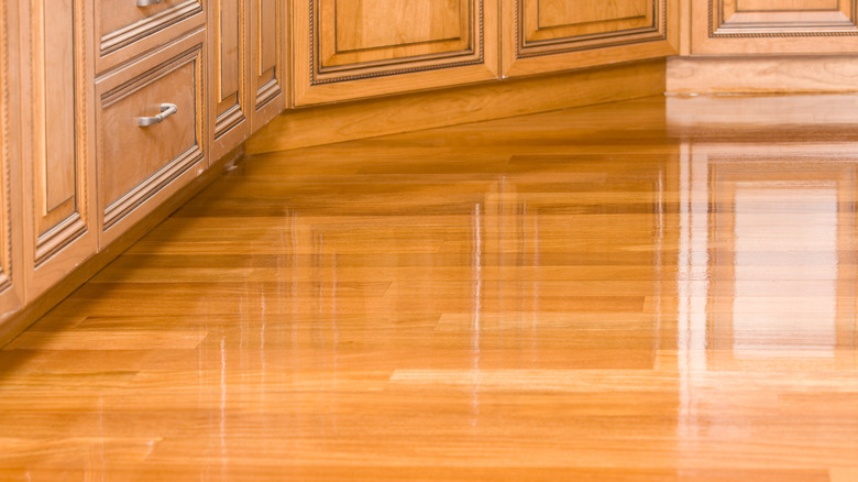 high gloss hardwood floor in kitchen