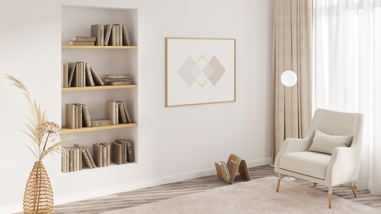 bookshelf wall niche in modern sitting room