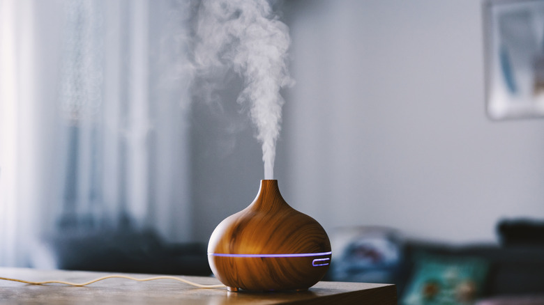 essential oil diffuser turned on in a room