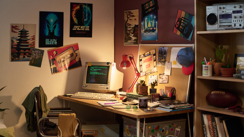 Desk with retro computer and decor
