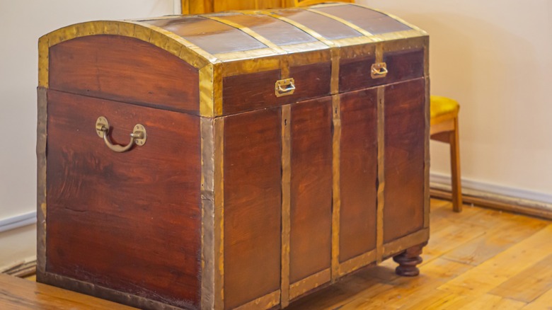 An antique, weathered wooden chest