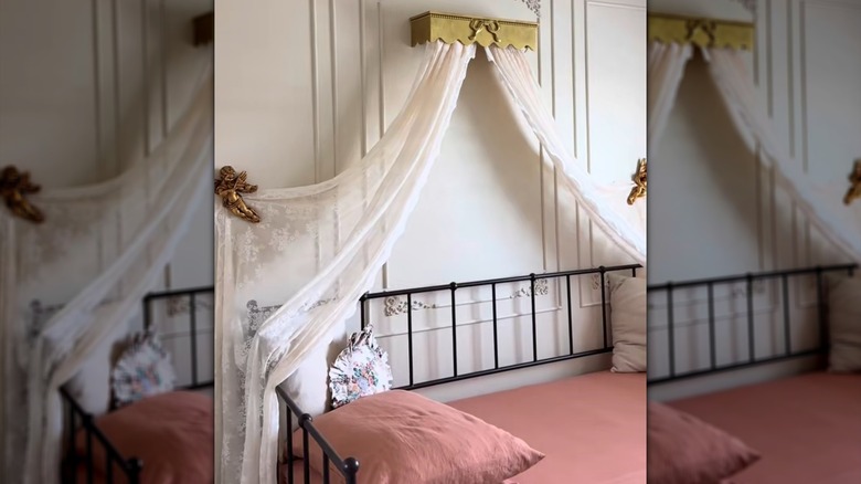 DIY bed crown made from wall shelf