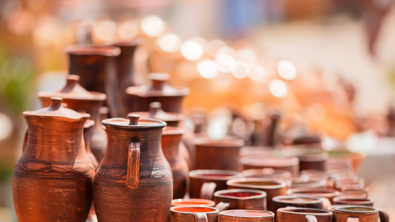 Ceramic pottery on display.