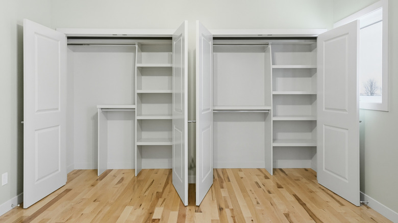 Two open closet doors.