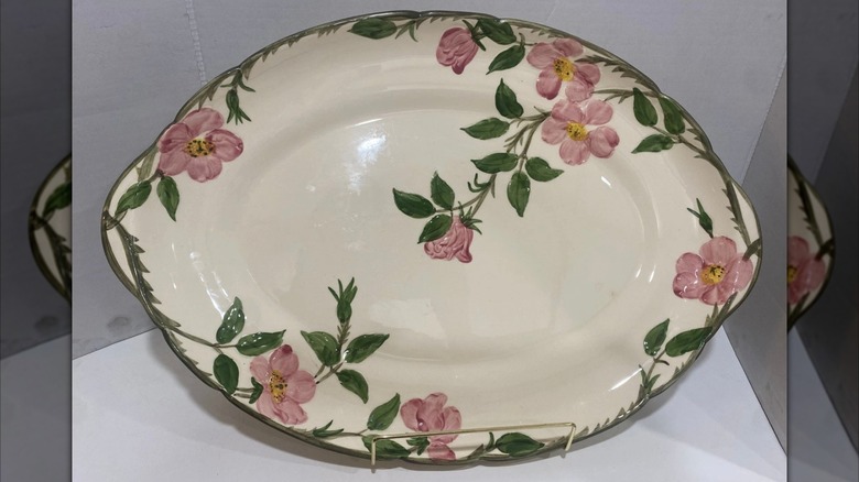 serving plate with pink and green Desert Rose pattern