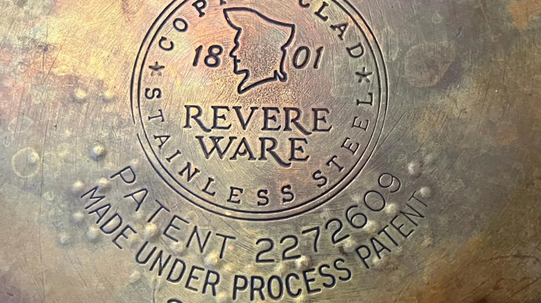 Pre-1968 Revere Ware brand stamp showing double-line circle and patent reference